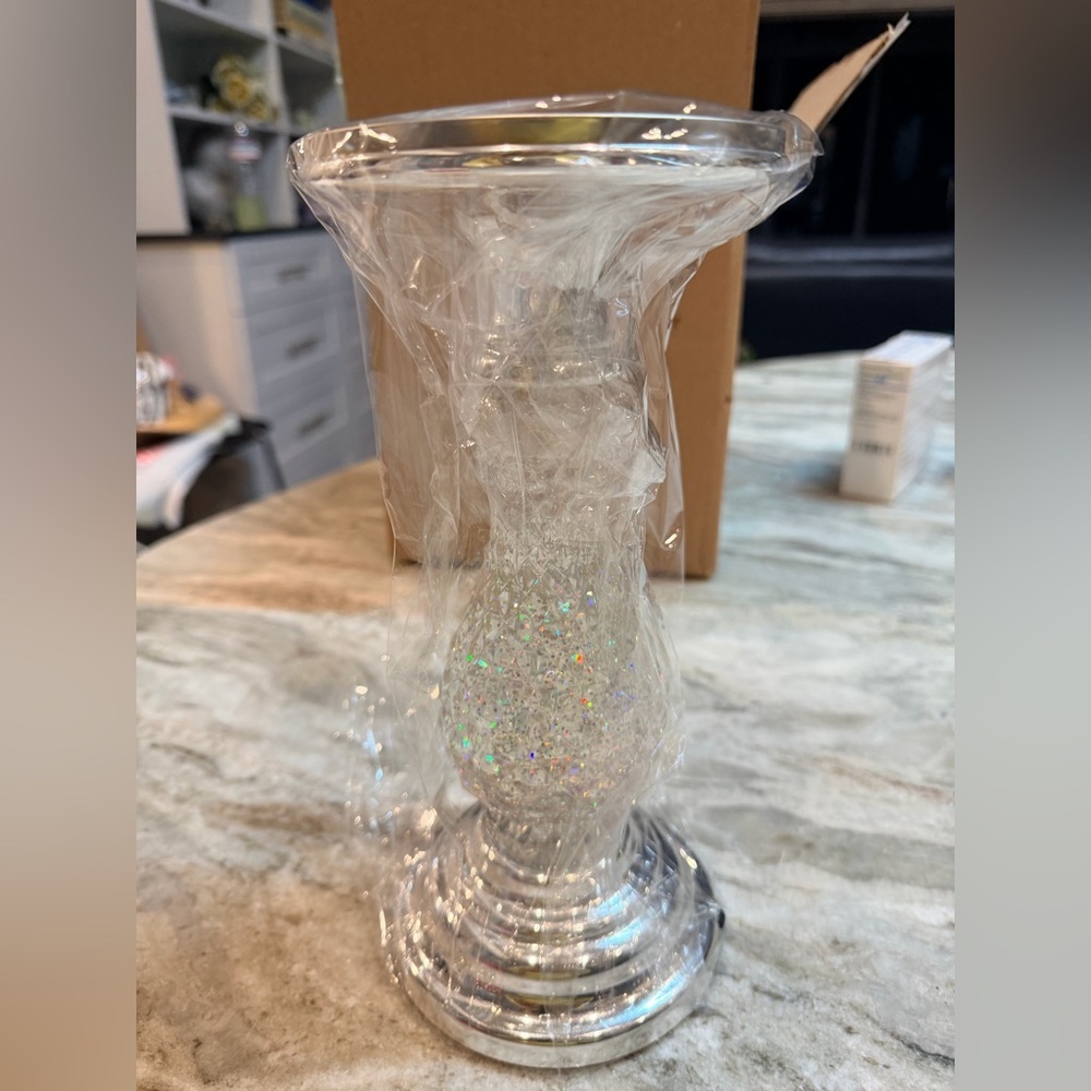 Bath & Body Works Lighted Glitter Candle Pedestal | 3-Wick Holder | Silver
